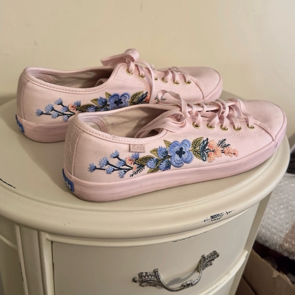 Keds Rifle Paper Co. Embroidered Fashion Sneakers, Womens 10, Light Pink